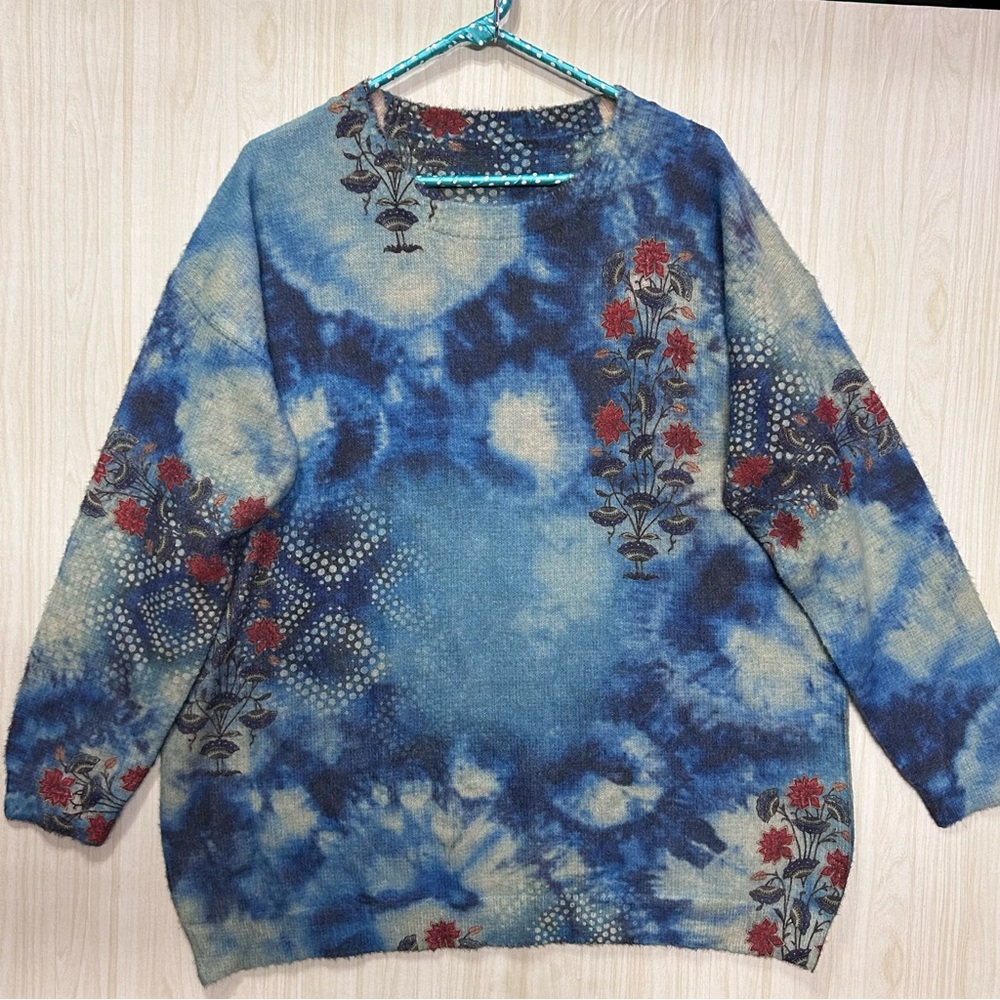 YESNO Womens Oversized Graphic Pullover Long Sleeve Soft Sweater Sz.XL